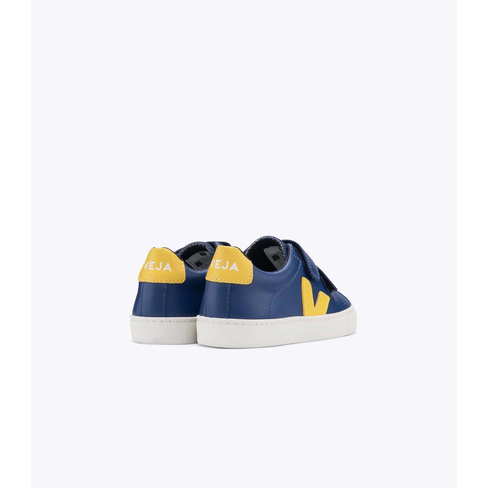 Veja ESPLAR LEATHER Kids' Sneakers Navy/Yellow | CA 813YXF